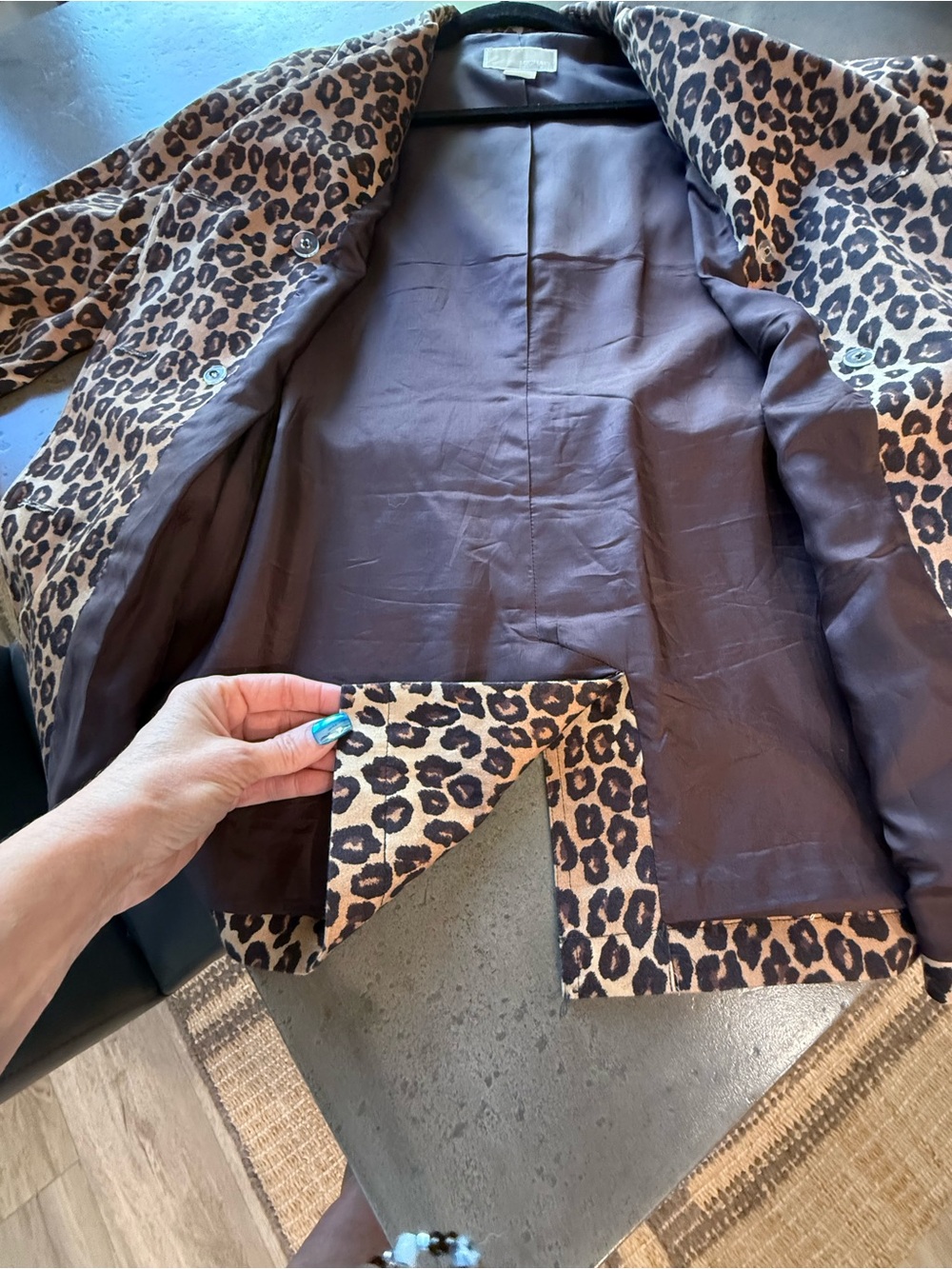 Michael Kors Leopard Print Double-Breasted Belted Trench - Brown/Black - Picture 5 of 13